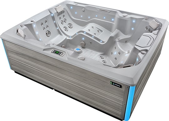 Limelight Prism Whirlpool mit 7-Sitzer-Layout, starken Massagedüsen, LED-Beleuchtung und moderner Verkleidung – HotSpring