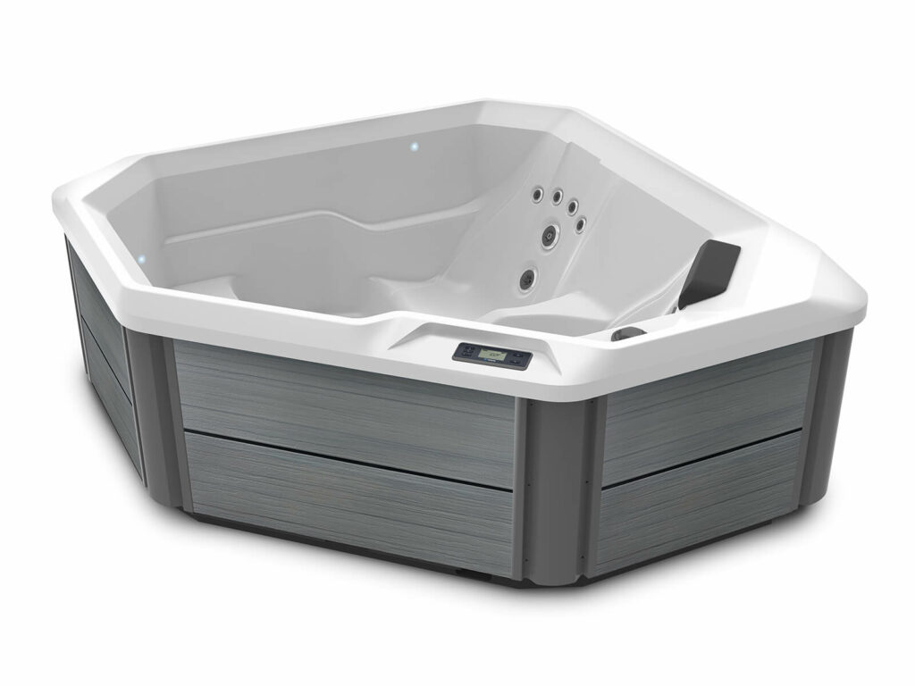 HotSpot TX Whirlpool in Alpinweiß mit Havana-Außenverkleidung, kompakter 2-Personen-Sitzanordnung und energieeffizientem Design – HotSpring